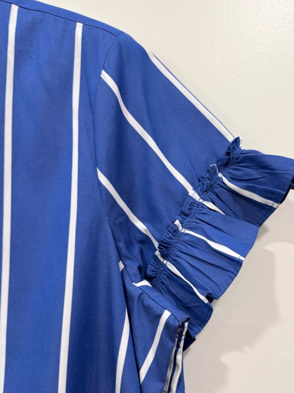J. Crew Amelia Royal Blue and White Striped Ruffle Hem Shirtdress - Picture 4 of 7